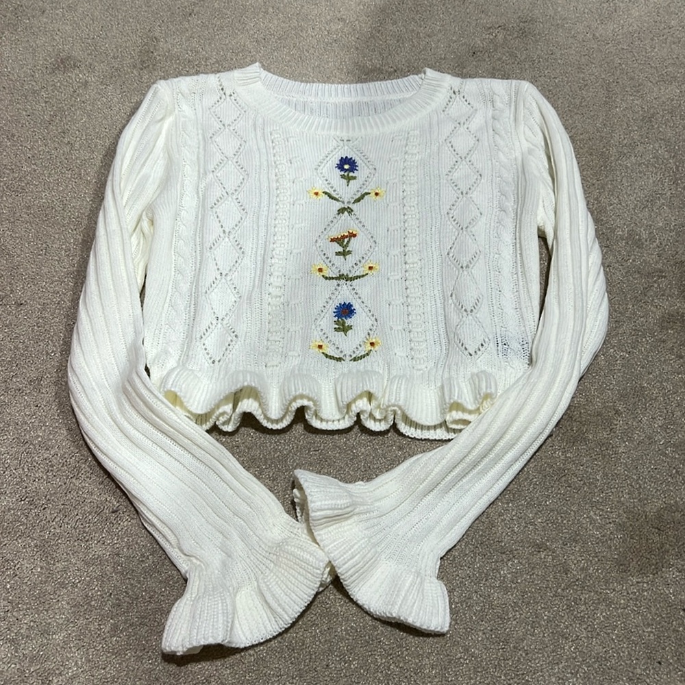 Shein Cream Floral Sweater